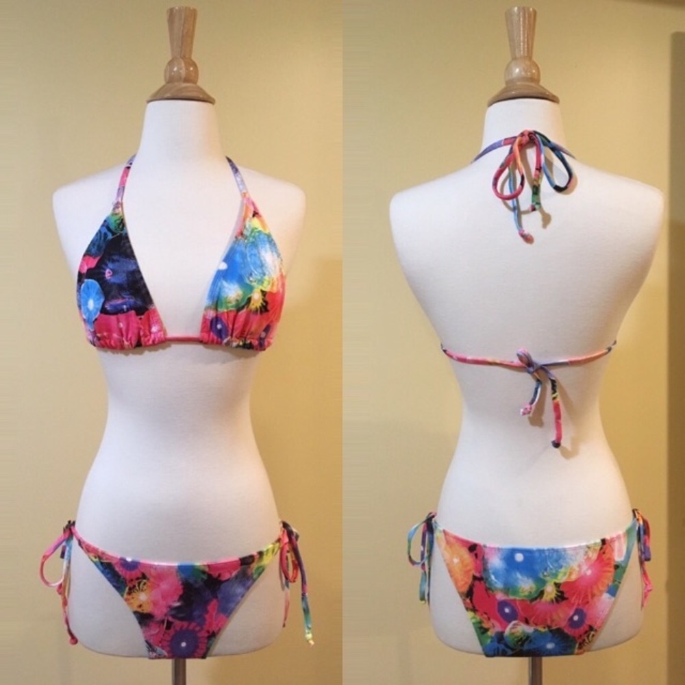 💥 CLEARANCE Retro Tie Dye Two Piece Triangle Top String Bikini - Picture 5 of 5